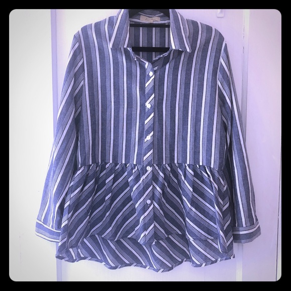 Love Notes Tops - 🌼 BLUE AND WHITE STRIPED BLOUSE